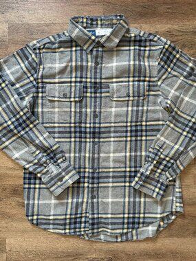 Old Navy Casual Button Down Mens Medium Gray Plaid Rugged Flannel Shirt
